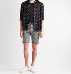 SAINT LAURENT - Frayed Printed Denim Shorts - Gray