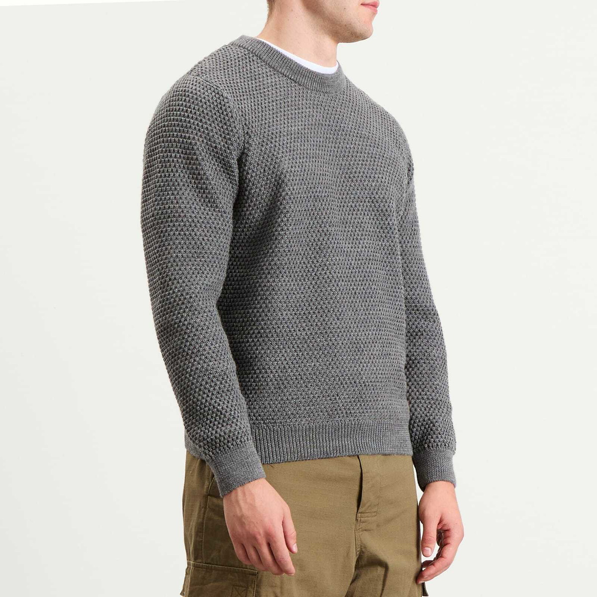 Armor-Lux Men's Waffle Knit Jumper in Misty Grey