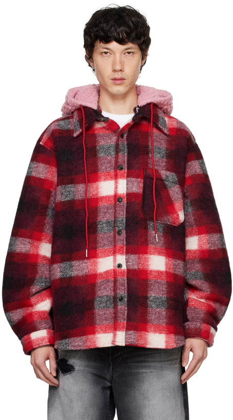 Photo: COÛT DE LA LIBERTÉ Red Tommy Plaid Fleece Oversized Jacket