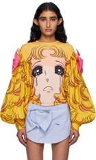 Pushbutton Yellow Crying Girl Puff Sleeve Ribbon T-shirt