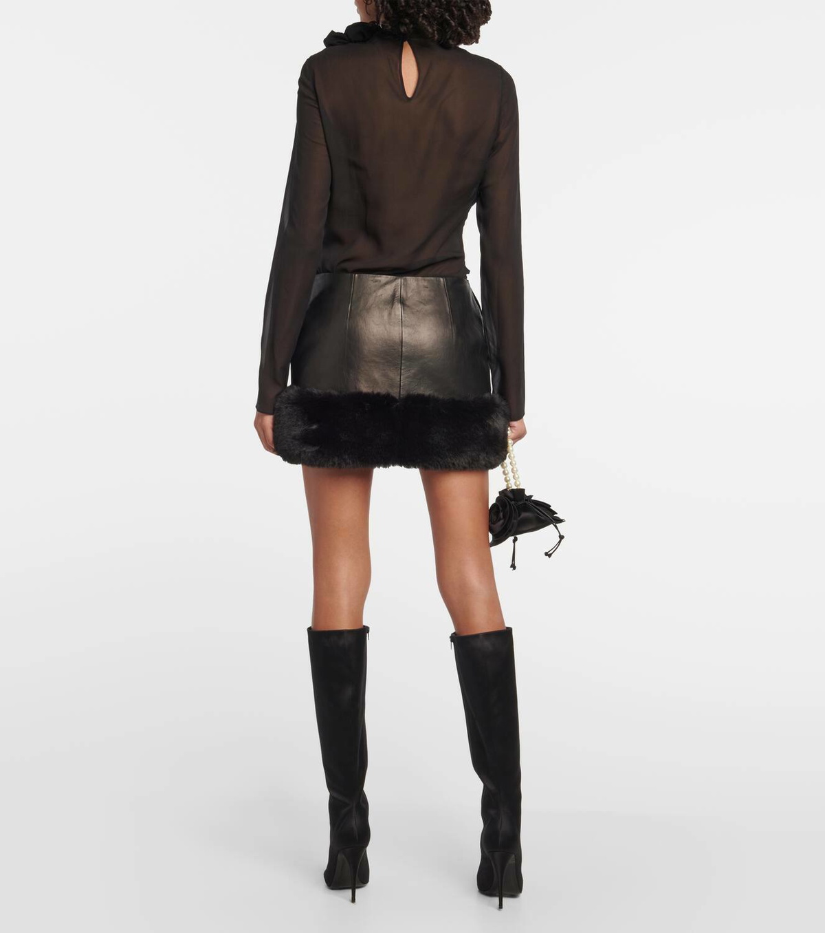 Magda Butrym Faux fur-trimmed leather mini skirt Magda Butrym