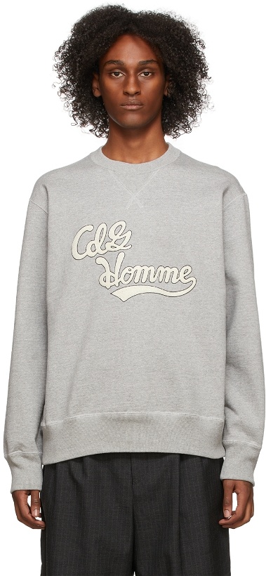 Photo: Comme des Garçons Homme Grey Embroidered Logo Sweatshirt