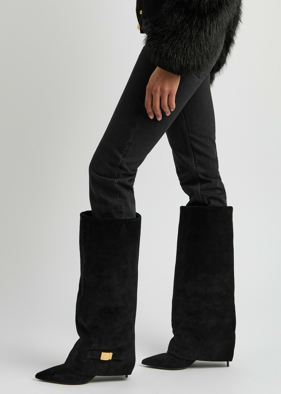 Balmain Uma 95 Suede Knee-high Boots Black