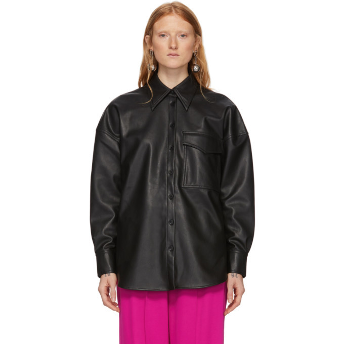 Tibi Black Faux-Leather Relaxed Utility Blouse Tibi