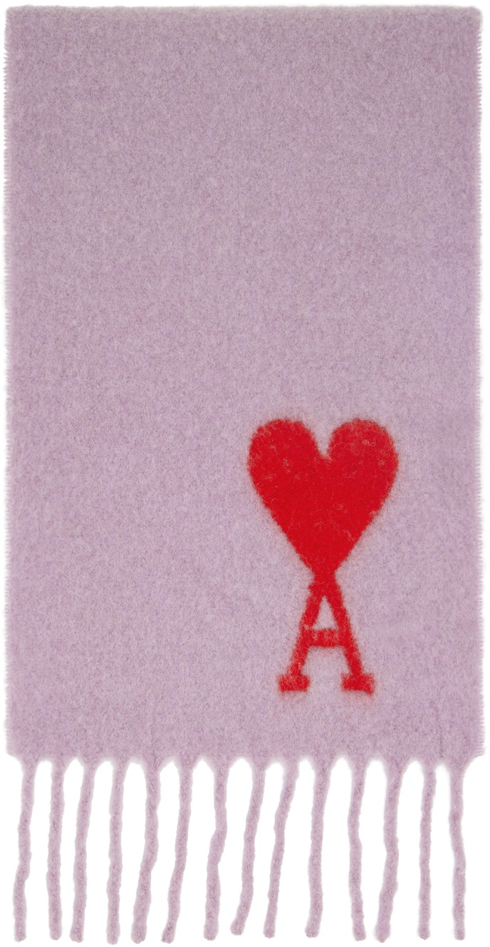 AMI Paris Purple Oversized Ami De Cœur Scarf AMI