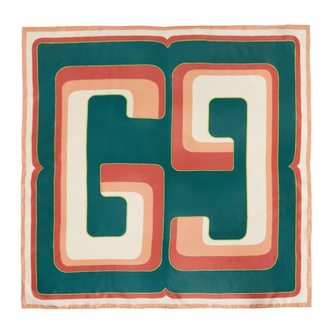 Photo: Gucci Green and Pink Square GG Scarf