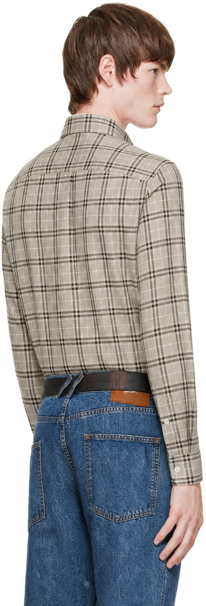 Burberry Gray Relaxed Fit Check Cotton Shirt