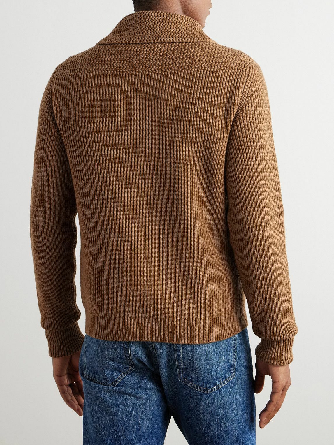 TOM FORD - Slim-Fit Shawl-Collar Ribbed Cashmere Cardigan - Brown TOM FORD - Slim-Fit Shawl-Collar Ribbed Cashmere Cardigan - Brown