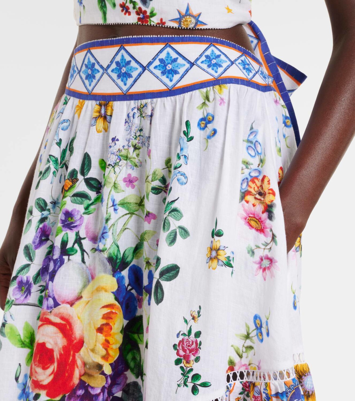 Camilla Printed linen maxi skirt