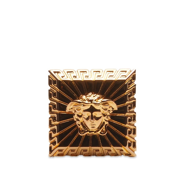 Photo: Versace Men's Square Raised Medusa Ring in Gold