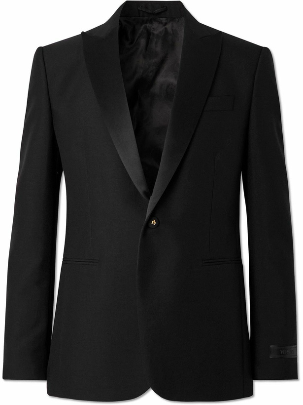 Photo: Versace - Logo-Appliquéd Wool and Mohair-Blend Suit Jacket - Black