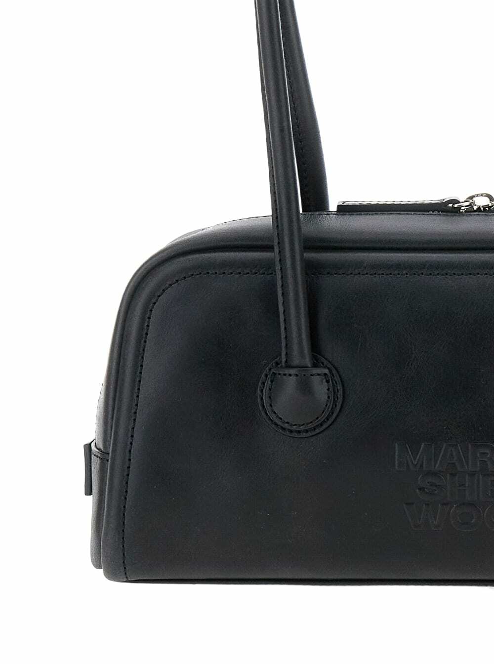 Marge Sherwood boston Black Shoulder Bag With Embossed Logo Lettering On The Front In Leather Woman
