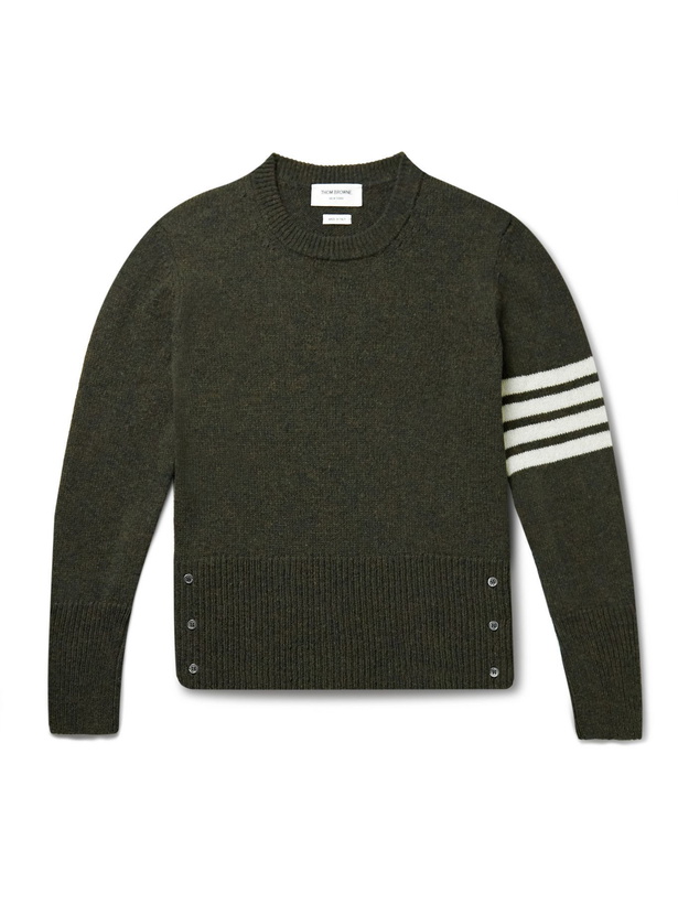 Photo: THOM BROWNE - Slim-Fit Striped Shetland Wool Sweater - Green