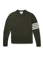 THOM BROWNE - Slim-Fit Striped Shetland Wool Sweater - Green