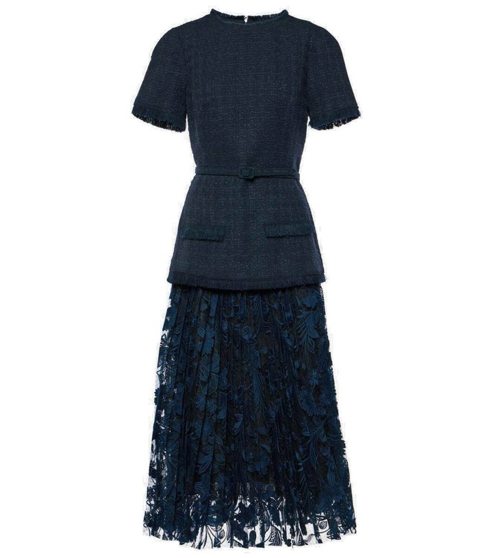 Photo: Oscar de la Renta Wool-blend tweed and lace midi dress