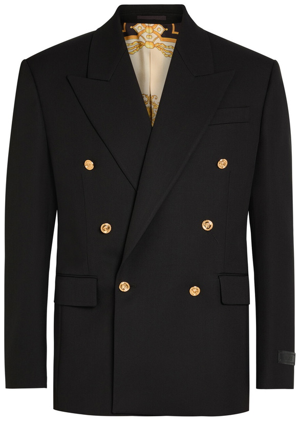 Photo: Versace Double-breasted Wool Blazer Black