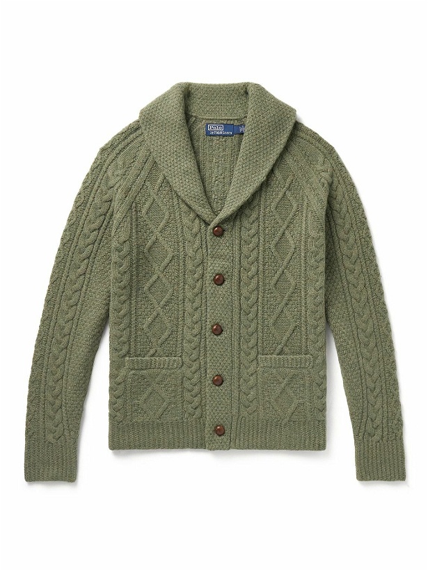 Photo: Polo Ralph Lauren - Shawl-Collar Cable-Knit Wool and Cashmere-Blend Cardigan - Green