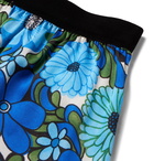 TOM FORD - Velvet-Trimmed Floral-Print Stretch-Silk Satin Boxer Shorts - Blue