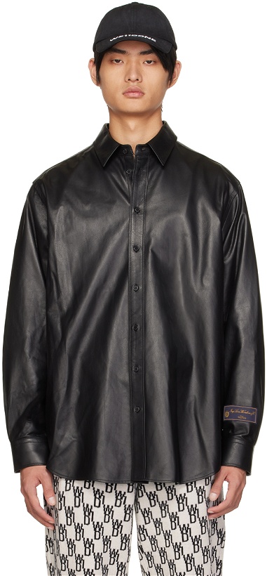 Photo: We11done Black Spread Collar Leather Shirt