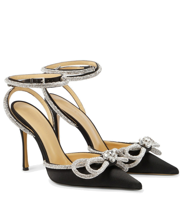 Photo: Mach & Mach - Double Bow embellished satin pumps