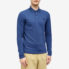 Fred Perry Men's Long Sleeve Twin Tipped Polo Shirt - Made in England in French Navy/Petrol Blue/Black