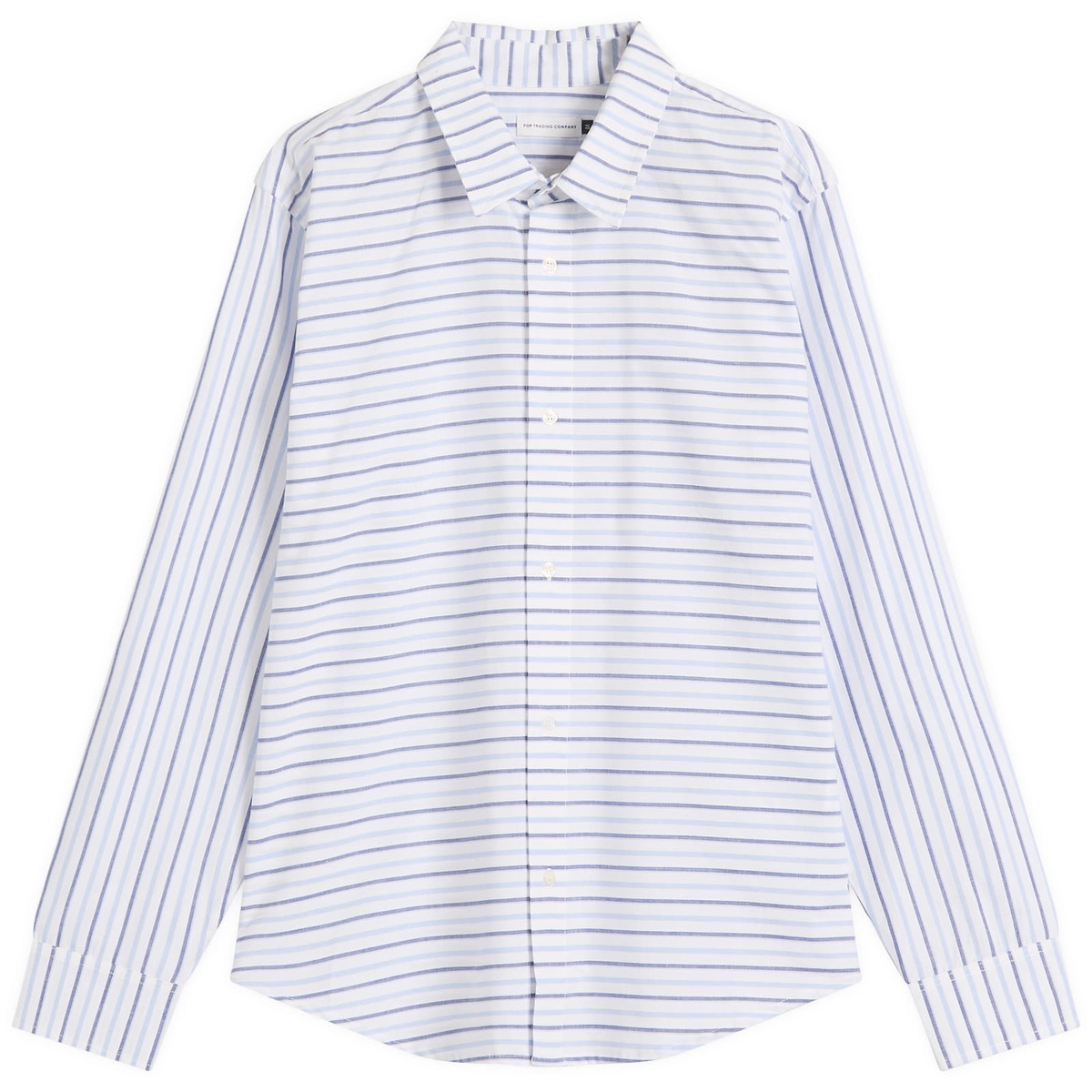 Pop Trading Company Men's Striped Logo Shirt in White/Blue Linen