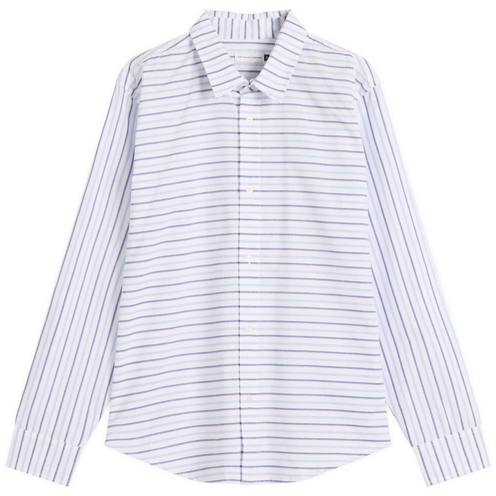 Photo: Pop Trading Company Men's Striped Logo Shirt in White/Blue Linen