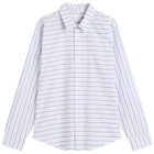 Pop Trading Company Men's Striped Logo Shirt in White/Blue Linen