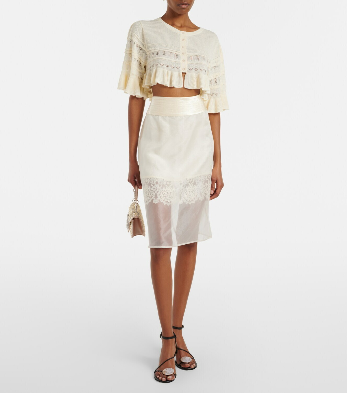 Xu Zhi Cropped open-knit ruffled cardigan