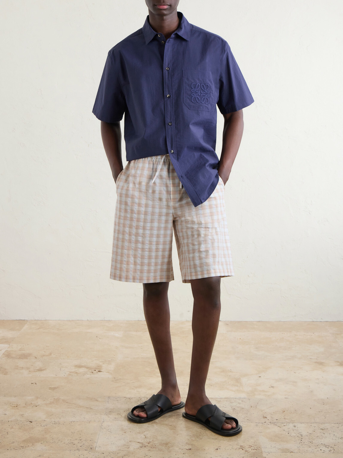 LOEWE - Paula's Ibiza Straight-Leg Checked Cotton Shorts - Neutrals