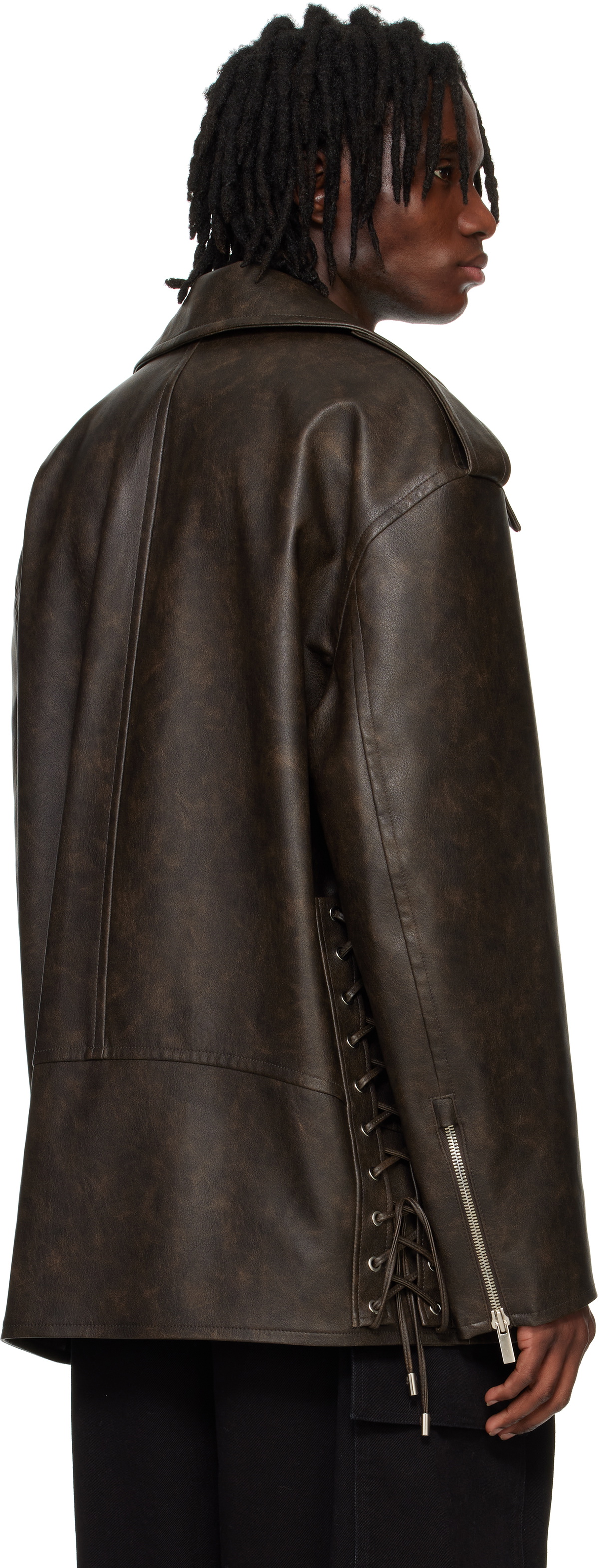 System Brown Knotted Faux Leather Jacket