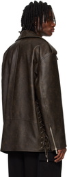 System Brown Knotted Faux Leather Jacket