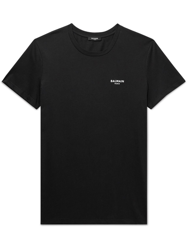 Photo: Balmain - Logo-Flocked Cotton-Jersey T-Shirt - Black