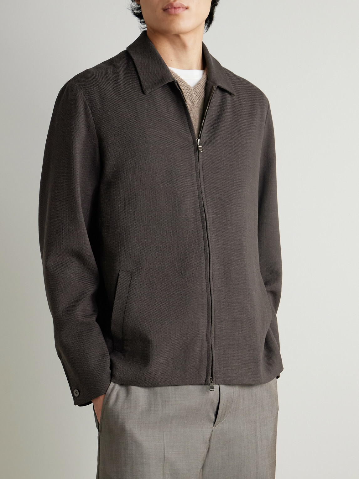 Sunspel - Textured Wool-Blend Harrington Jacket - Brown