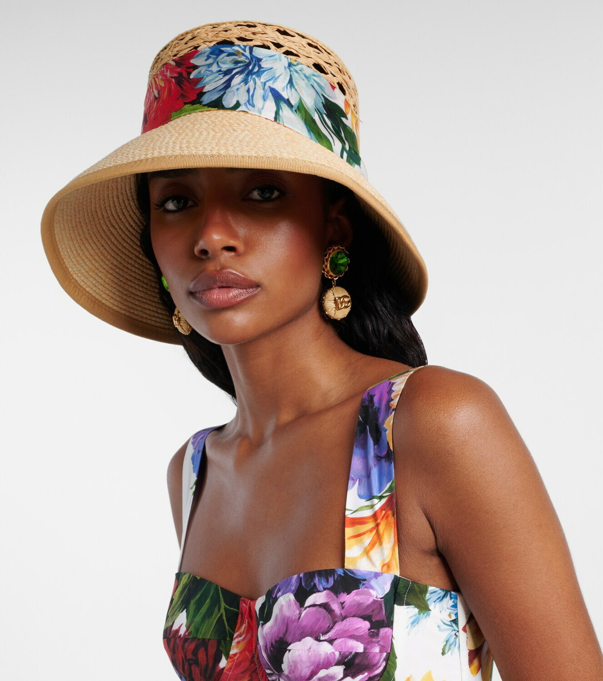 Dolce&Gabbana Scarf-detail raffia sun hat