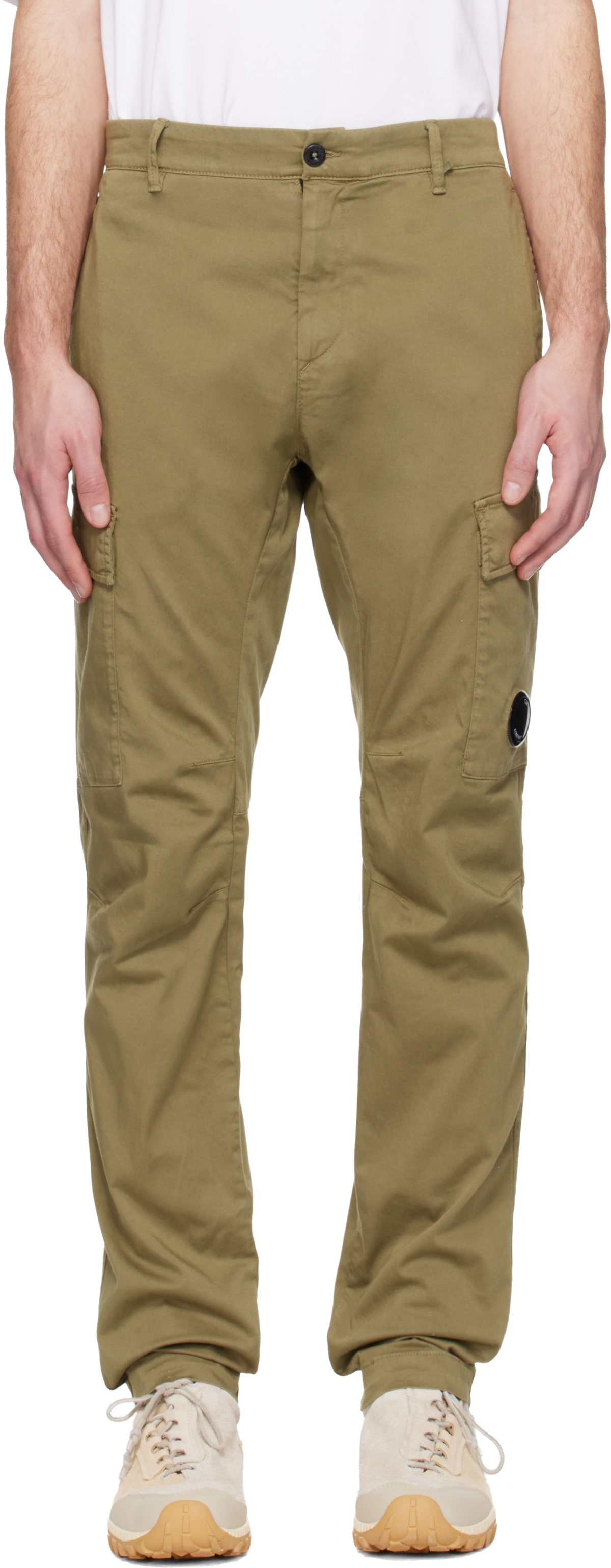 C.P. Company Beige Stretch Sateen Ergonomic Lens Cargo Pants