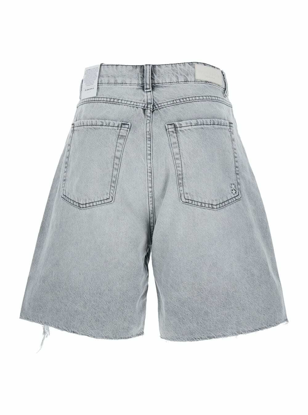 Icon Denim lea Grey Bermuda Pants With Front Ripped Details And Logo Patch On The Rear In Denim Woman