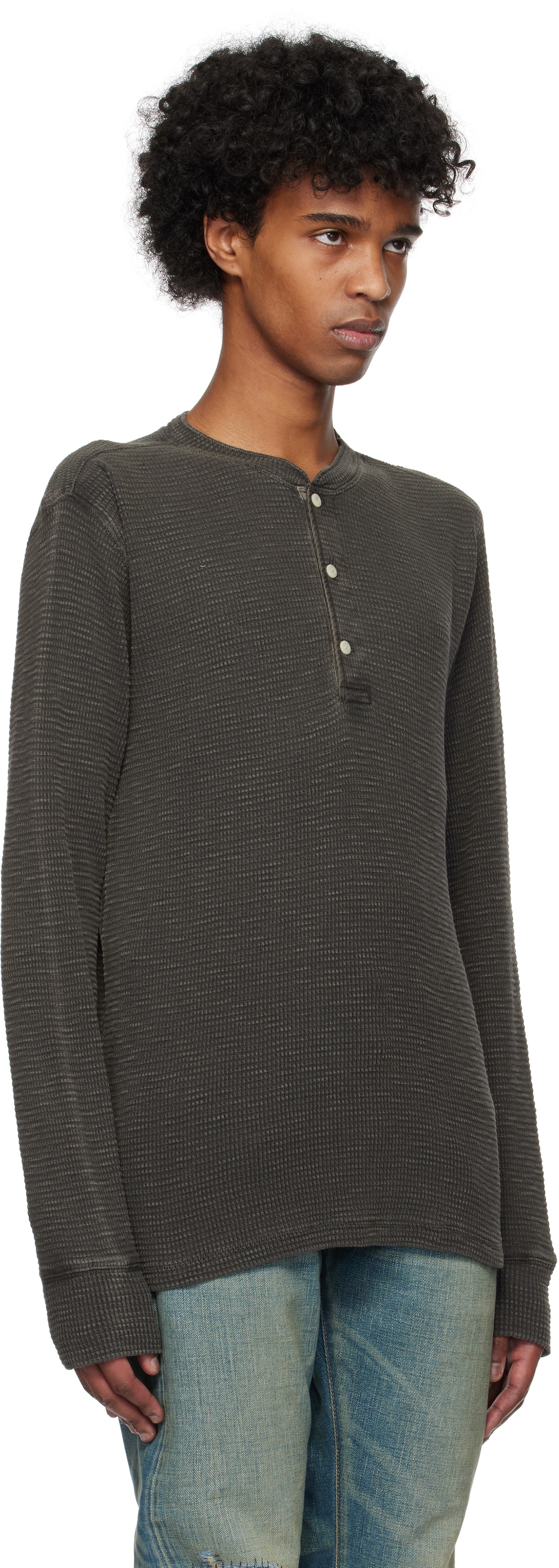 Ecru Reardan Waffle Knit Henley