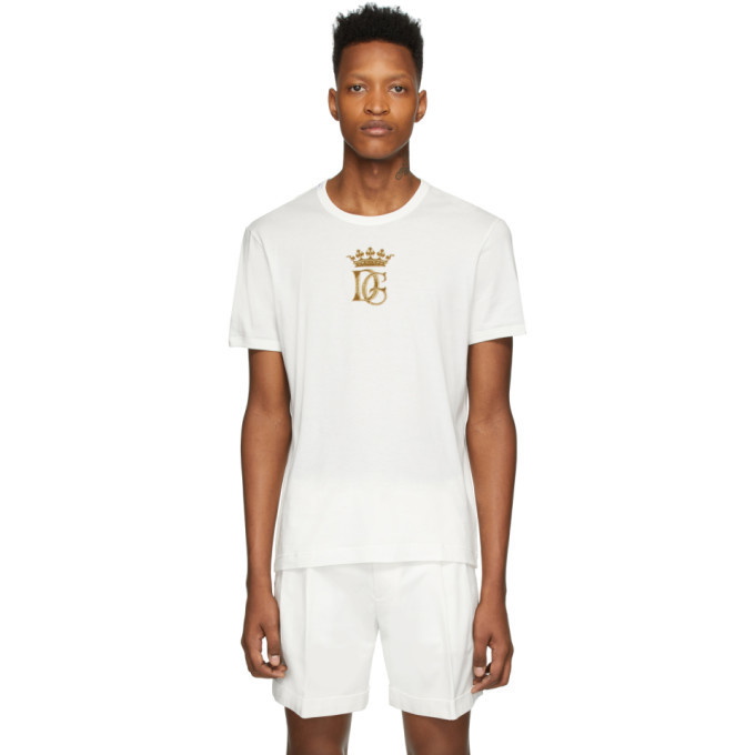 Photo: Dolce and Gabbana White Embroidered Logo T-Shirt