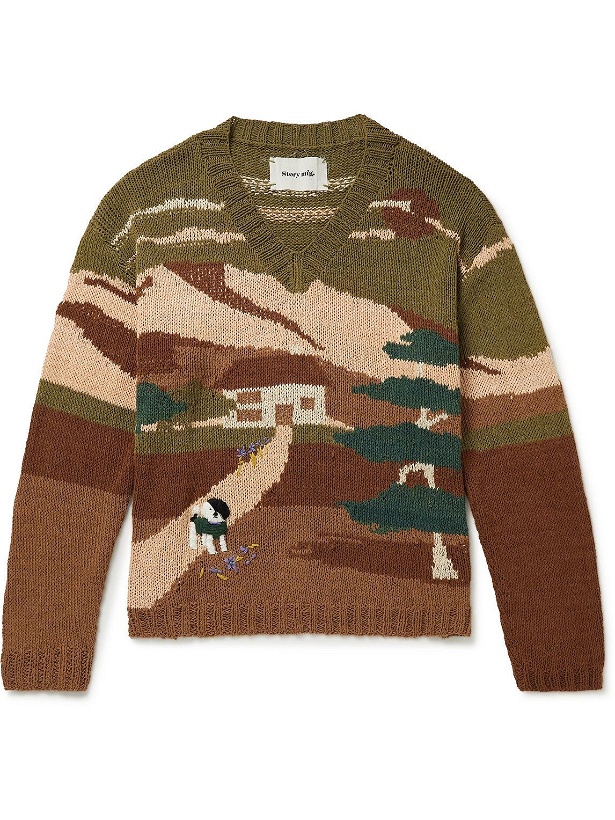 Photo: Story Mfg. - Keeping Intarsia Organic Cotton Sweater - Brown