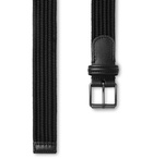 Anderson's - 3cm Black Leather-Trimmed Woven Elastic Belt - Black