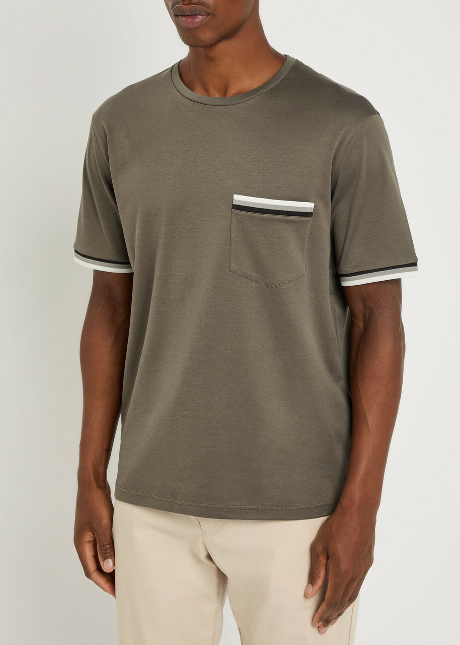 Herno Striped-trim Cotton T-shirt Taupe