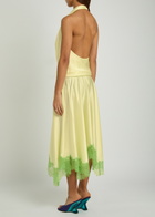 Staud Elira Lace-trim Stretch-silk Midi Dress Yellow