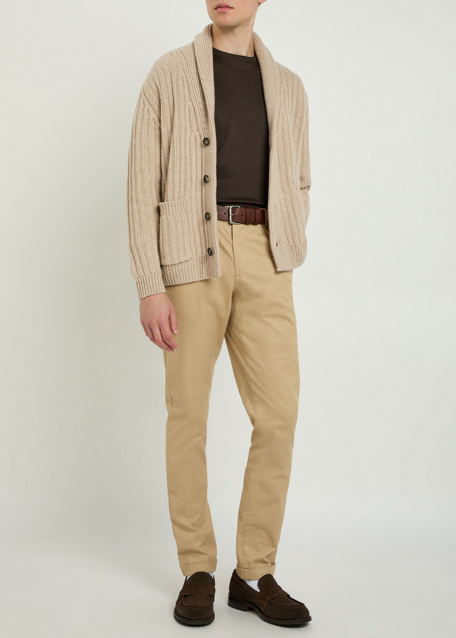Allude Ribbed Wool and Cashmere-blend Cardigan Beige