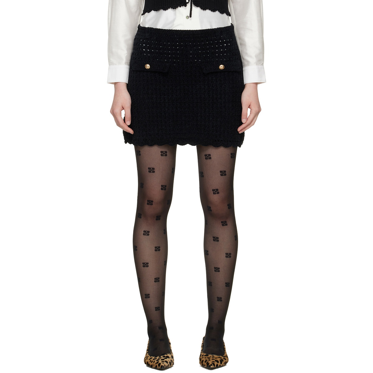 GANNI Black Crochet Miniskirt