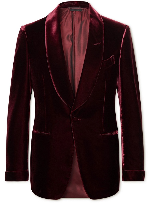 Photo: TOM FORD - Shelton Slim-Fit Velvet Tuxedo Jacket - Burgundy