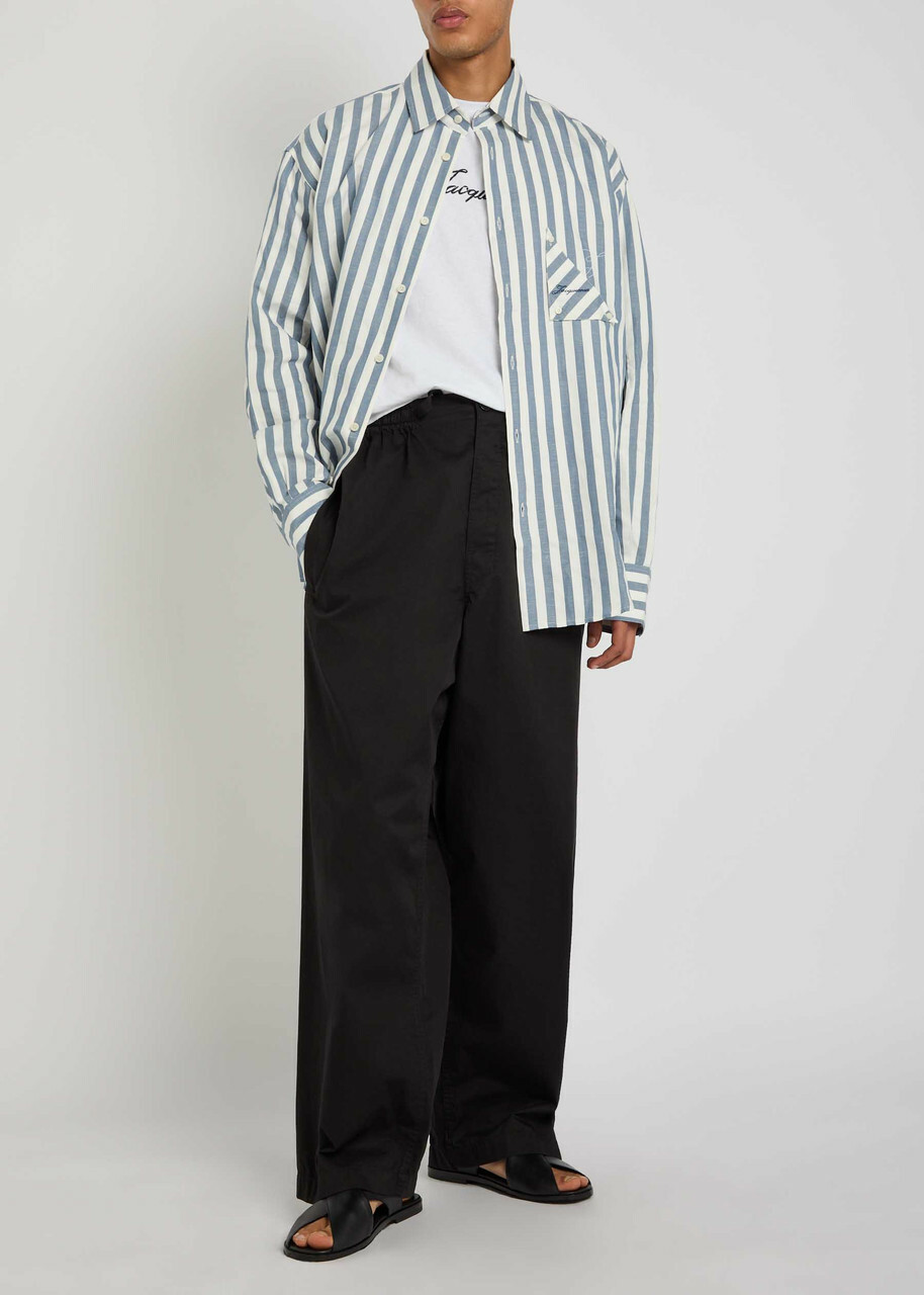 Jacquemus La Chemise Voilier Striped Cotton-blend Shirt White And Blue
