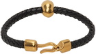 Alexander McQueen Black & Gold Skull Leather Bracelet