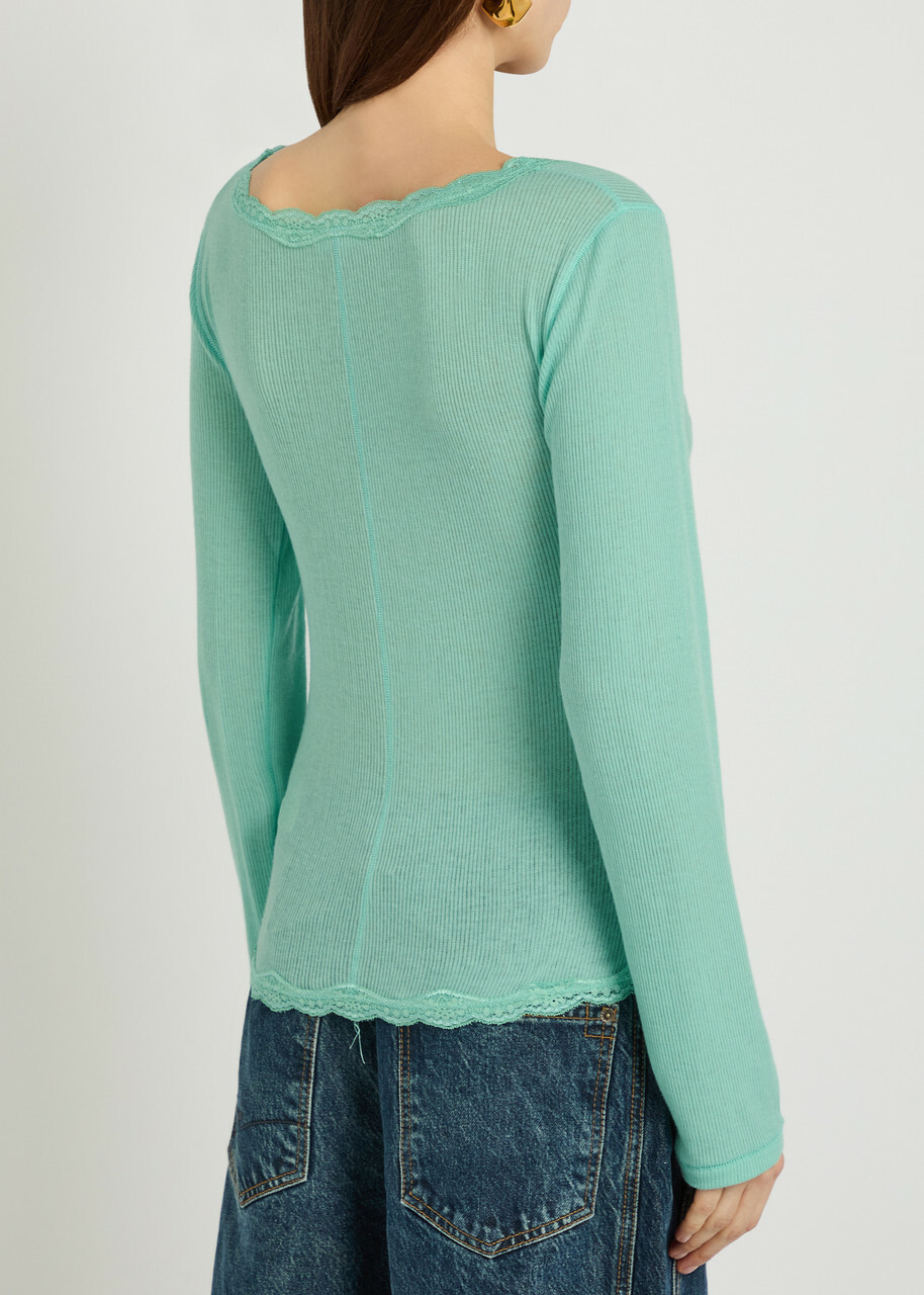 Free People Big Love Lace-trim Knit Cardigan Light Blue