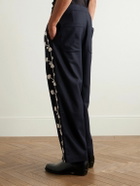 BODE - Snowdrop Straight-Leg Appliquéd Herringbone Wool-Blend Trousers - Blue